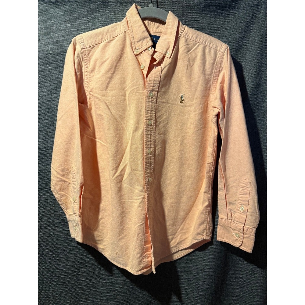 Ralph Lauren Kids Peach Button Down Shirt Long Sleeve Pony Logo Size 12